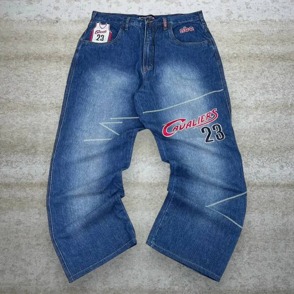 Vintage Y2K Skate Jeans 36x32 Baggy Wide Leg Medium Wash Leg Lebron Cavaliers - Picture 2 of 5